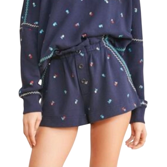 Something Navy The Hazel Paperback Sweatshorts Navy Blue Floral Embrodery Small - Picture 1 of 7